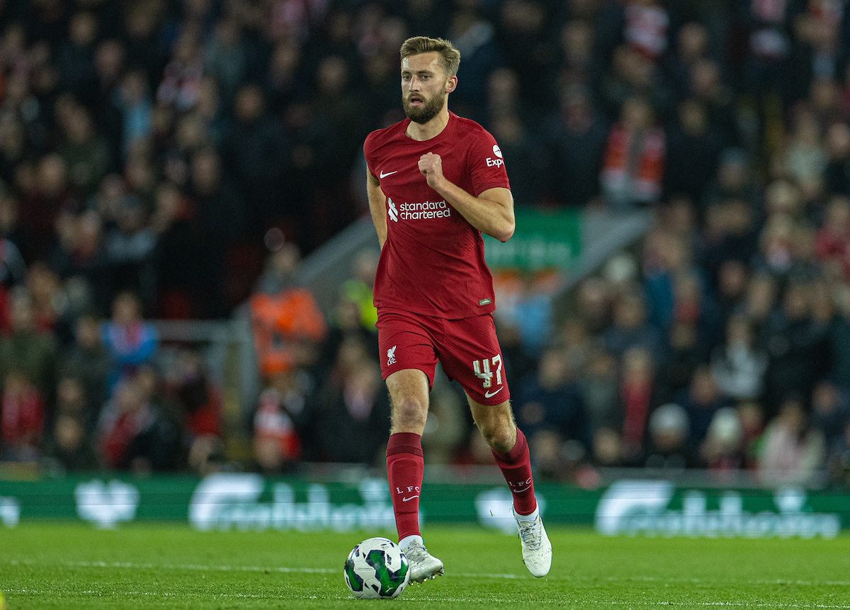 Liverpool's Nathaniel Phillips during the Football League Cup 3rd Round match between Liverpool FC and Derby County FC at Anfield